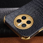 For Huawei Mate 50 Pro 4G Crocodile Texture Ring Kickstand Case 6D Electroplated Leather Coated TPU Phone Cover
