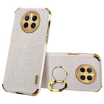 For Huawei Mate 50 Pro 4G Crocodile Texture Ring Kickstand Case 6D Electroplated Leather Coated TPU Phone Cover