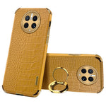For Huawei Mate 50 Pro 4G Crocodile Texture Ring Kickstand Case 6D Electroplated Leather Coated TPU Phone Cover