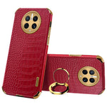 For Huawei Mate 50 Pro 4G Crocodile Texture Ring Kickstand Case 6D Electroplated Leather Coated TPU Phone Cover