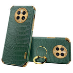 For Huawei Mate 50 Pro 4G Crocodile Texture Ring Kickstand Case 6D Electroplated Leather Coated TPU Phone Cover