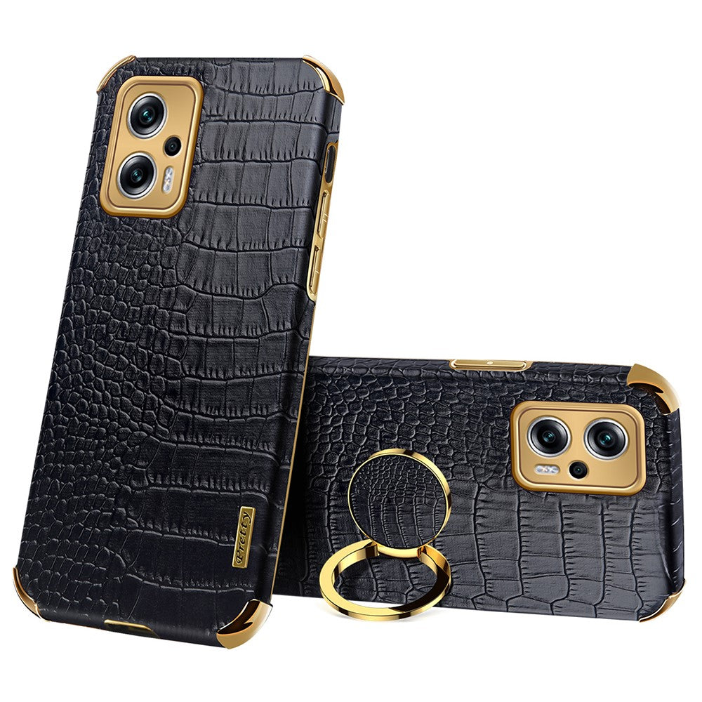 For Xiaomi Redmi Note 11T Pro 5G / Note 11T Pro+ 5G / Poco X4 GT 5G / Redmi K50i 5G Ring Kickstand Electroplating Phone Case PU Leather Coated TPU Cover