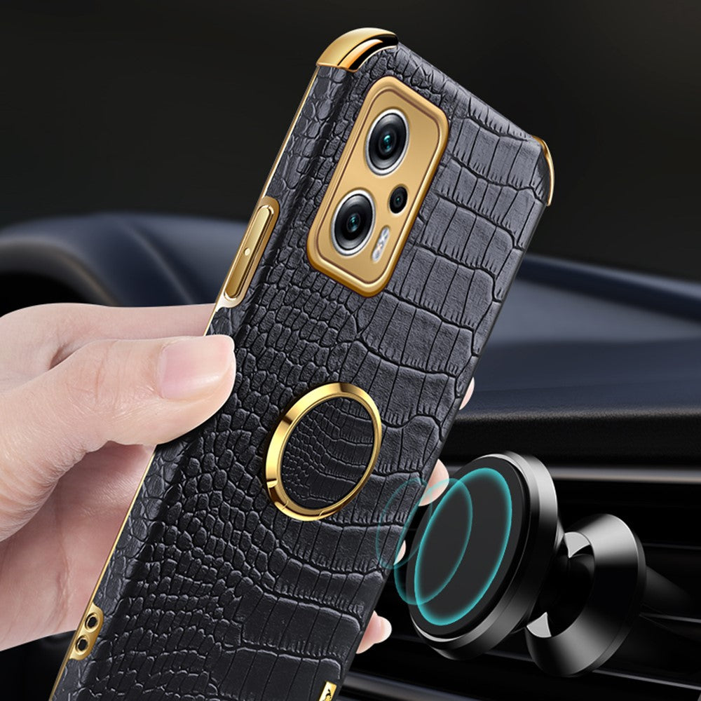For Xiaomi Redmi Note 11T Pro 5G / Note 11T Pro+ 5G / Poco X4 GT 5G / Redmi K50i 5G Ring Kickstand Electroplating Phone Case PU Leather Coated TPU Cover