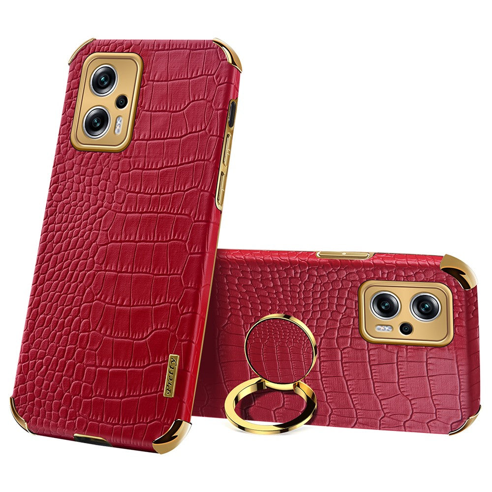 For Xiaomi Redmi Note 11T Pro 5G / Note 11T Pro+ 5G / Poco X4 GT 5G / Redmi K50i 5G Ring Kickstand Electroplating Phone Case PU Leather Coated TPU Cover