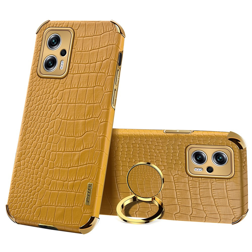 For Xiaomi Redmi Note 11T Pro 5G / Note 11T Pro+ 5G / Poco X4 GT 5G / Redmi K50i 5G Ring Kickstand Electroplating Phone Case PU Leather Coated TPU Cover