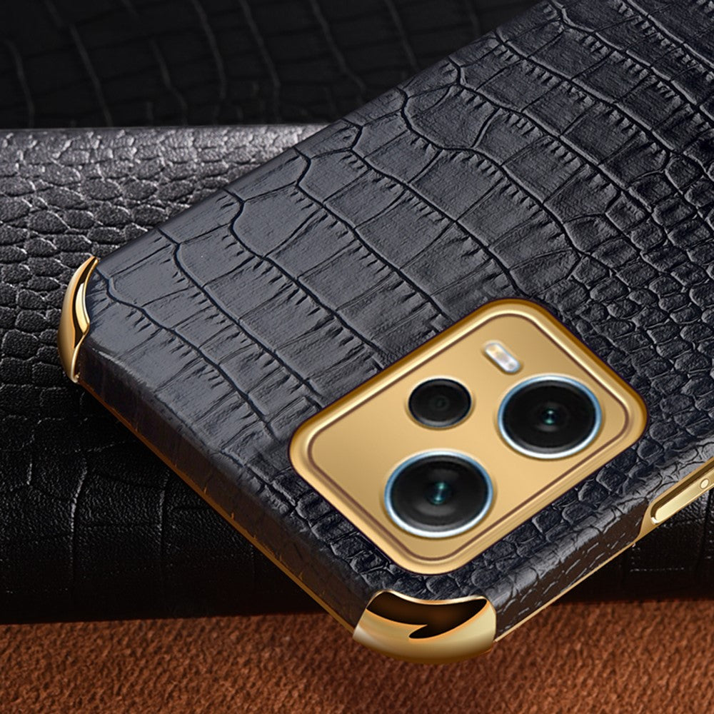For Xiaomi Redmi Note 12 Pro+ 5G Leather Coated TPU Case Crocodile Texture Electroplated Phone Cover with Ring Kickstand