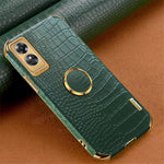 For Oppo A17 4G Ring Kickstand Phone Case Precise Cutout Leather Coated TPU Electroplated Cover