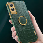 For Oppo A17 4G Ring Kickstand Phone Case Precise Cutout Leather Coated TPU Electroplated Cover