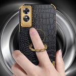 For Oppo A17 4G Ring Kickstand Phone Case Precise Cutout Leather Coated TPU Electroplated Cover