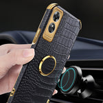 For Oppo A17 4G Ring Kickstand Phone Case Precise Cutout Leather Coated TPU Electroplated Cover
