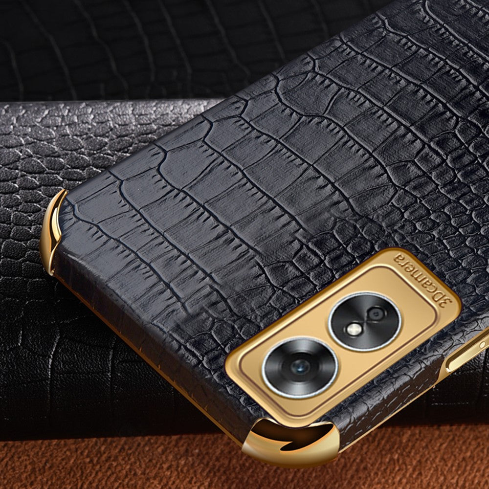 For Oppo A17 4G Ring Kickstand Phone Case Precise Cutout Leather Coated TPU Electroplated Cover