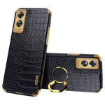 For Oppo A17 4G Ring Kickstand Phone Case Precise Cutout Leather Coated TPU Electroplated Cover