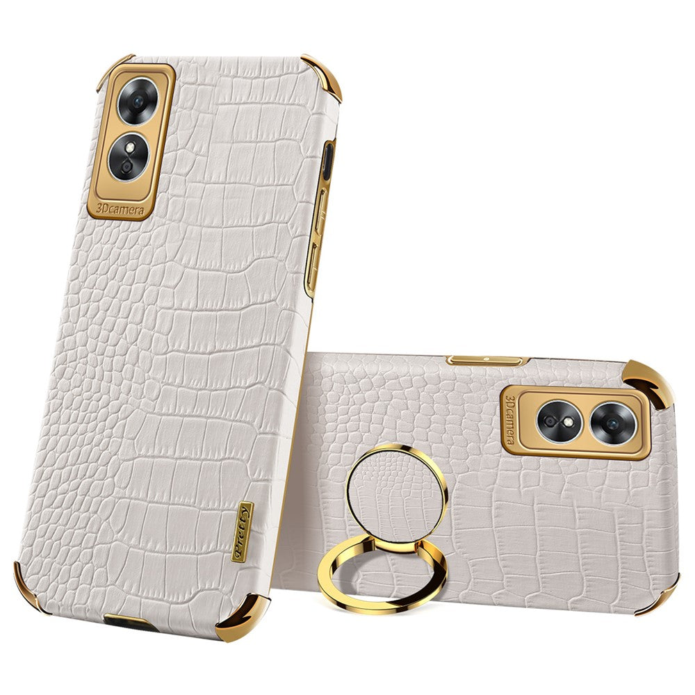 For Oppo A17 4G Ring Kickstand Phone Case Precise Cutout Leather Coated TPU Electroplated Cover