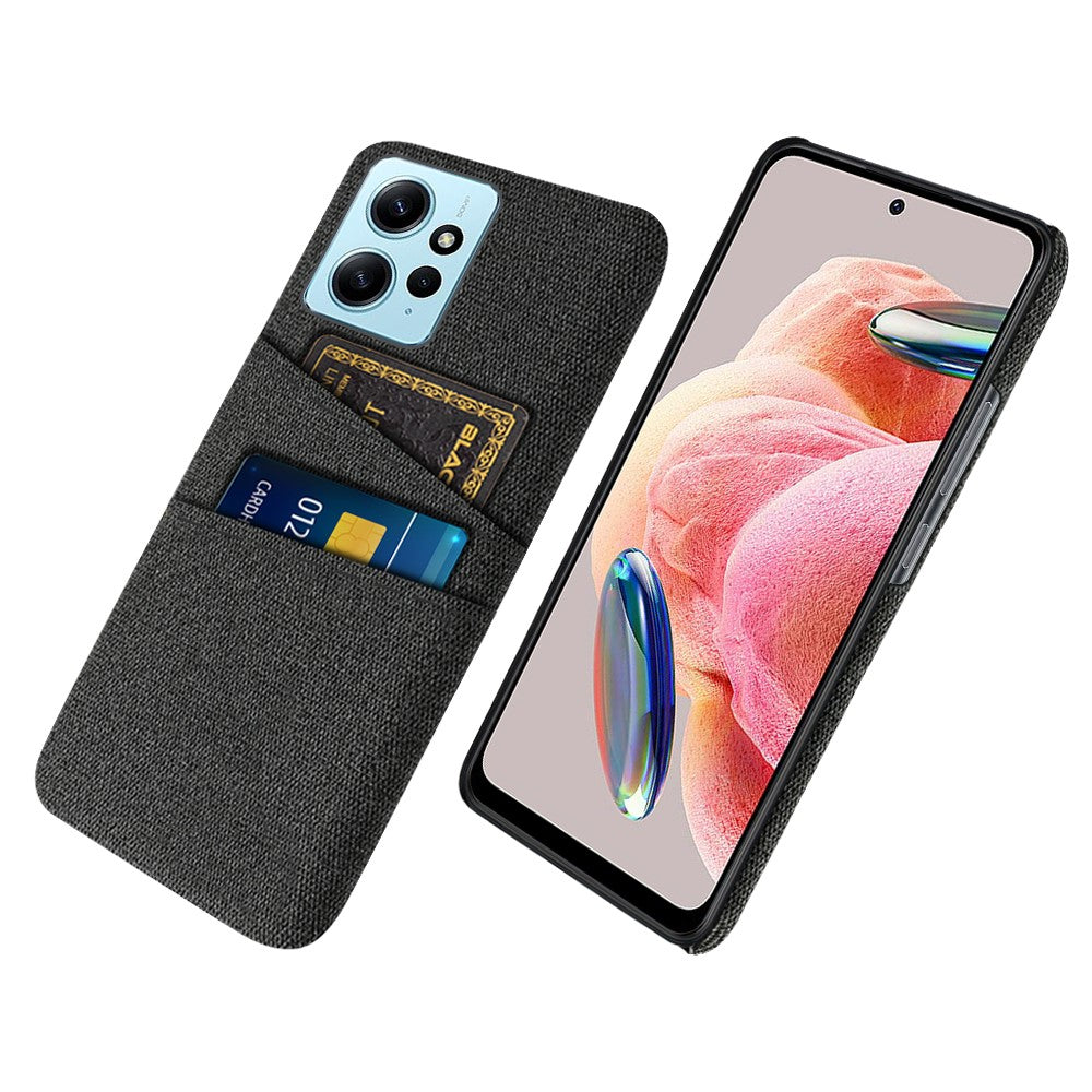For Xiaomi Redmi Note 12 4G Phone Case 2 Card Slots Hard PC + Cloth Protective Cover