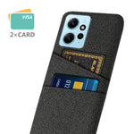 For Xiaomi Redmi Note 12 4G Phone Case 2 Card Slots Hard PC + Cloth Protective Cover