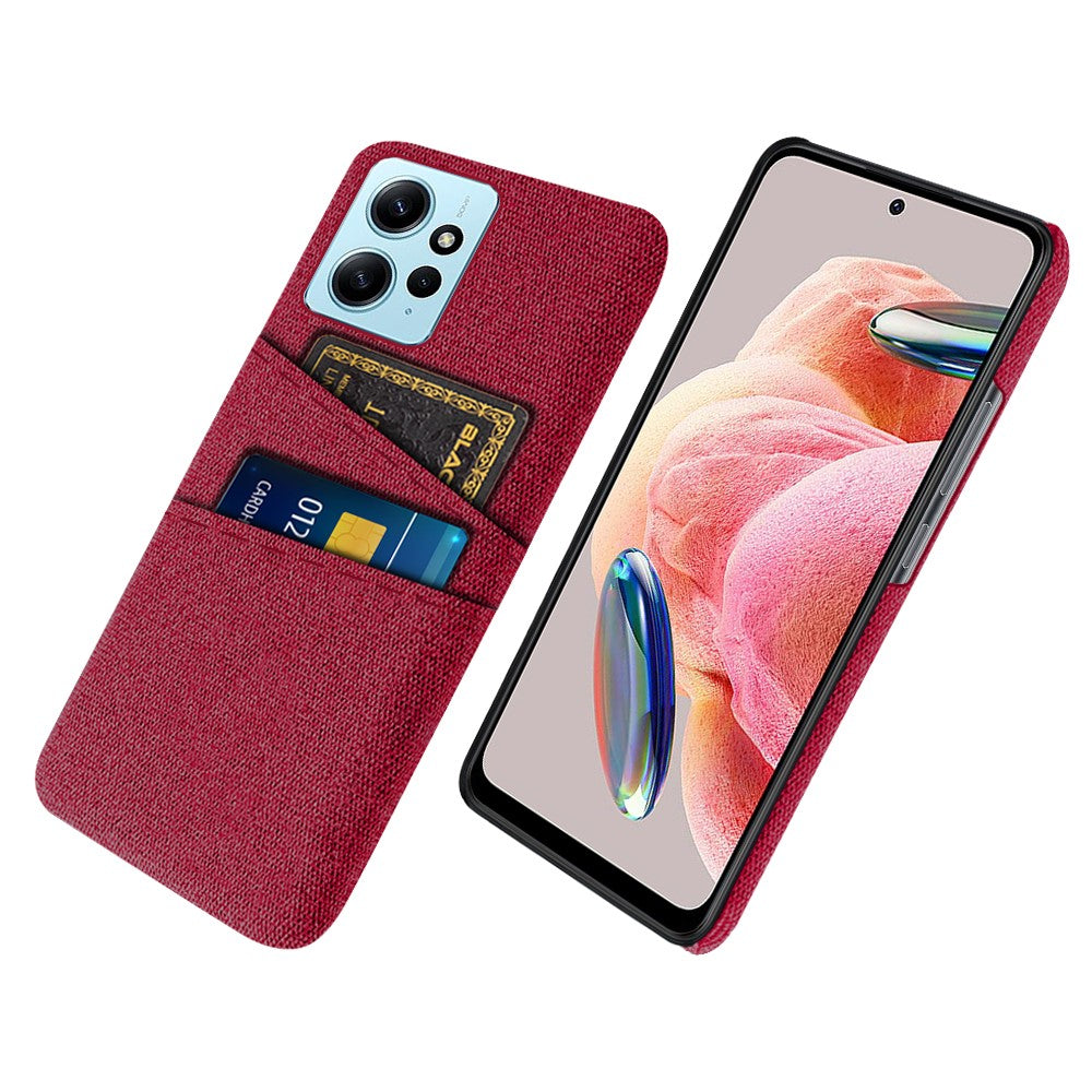 For Xiaomi Redmi Note 12 4G Phone Case 2 Card Slots Hard PC + Cloth Protective Cover