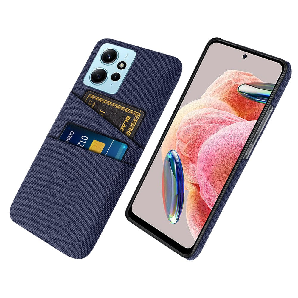 For Xiaomi Redmi Note 12 4G Phone Case 2 Card Slots Hard PC + Cloth Protective Cover