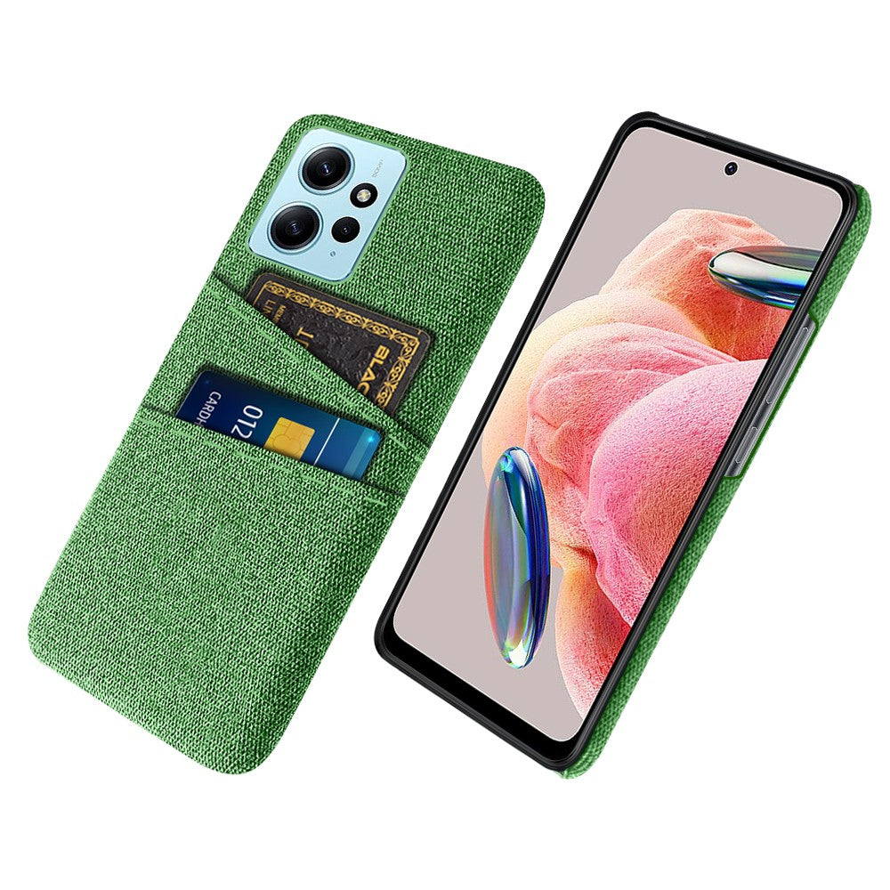 For Xiaomi Redmi Note 12 4G Phone Case 2 Card Slots Hard PC + Cloth Protective Cover