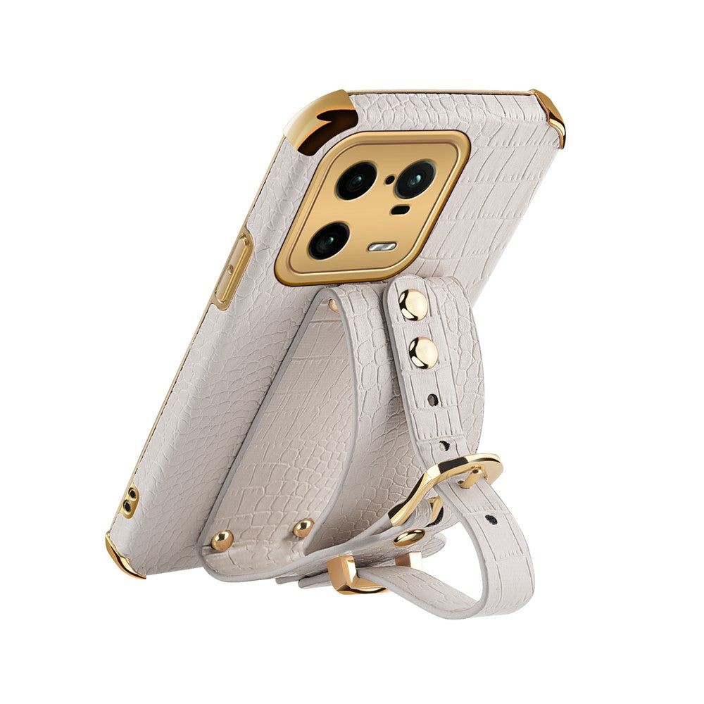 For Xiaomi 13 Pro 5G Wristband Kickstand Phone Case Leather Coated TPU Electroplating Cover