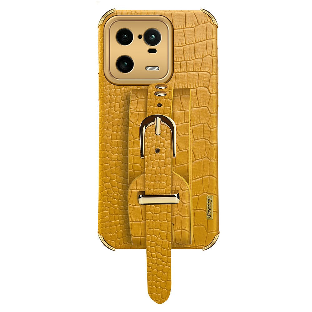 For Xiaomi 13 Pro 5G Wristband Kickstand Phone Case Leather Coated TPU Electroplating Cover