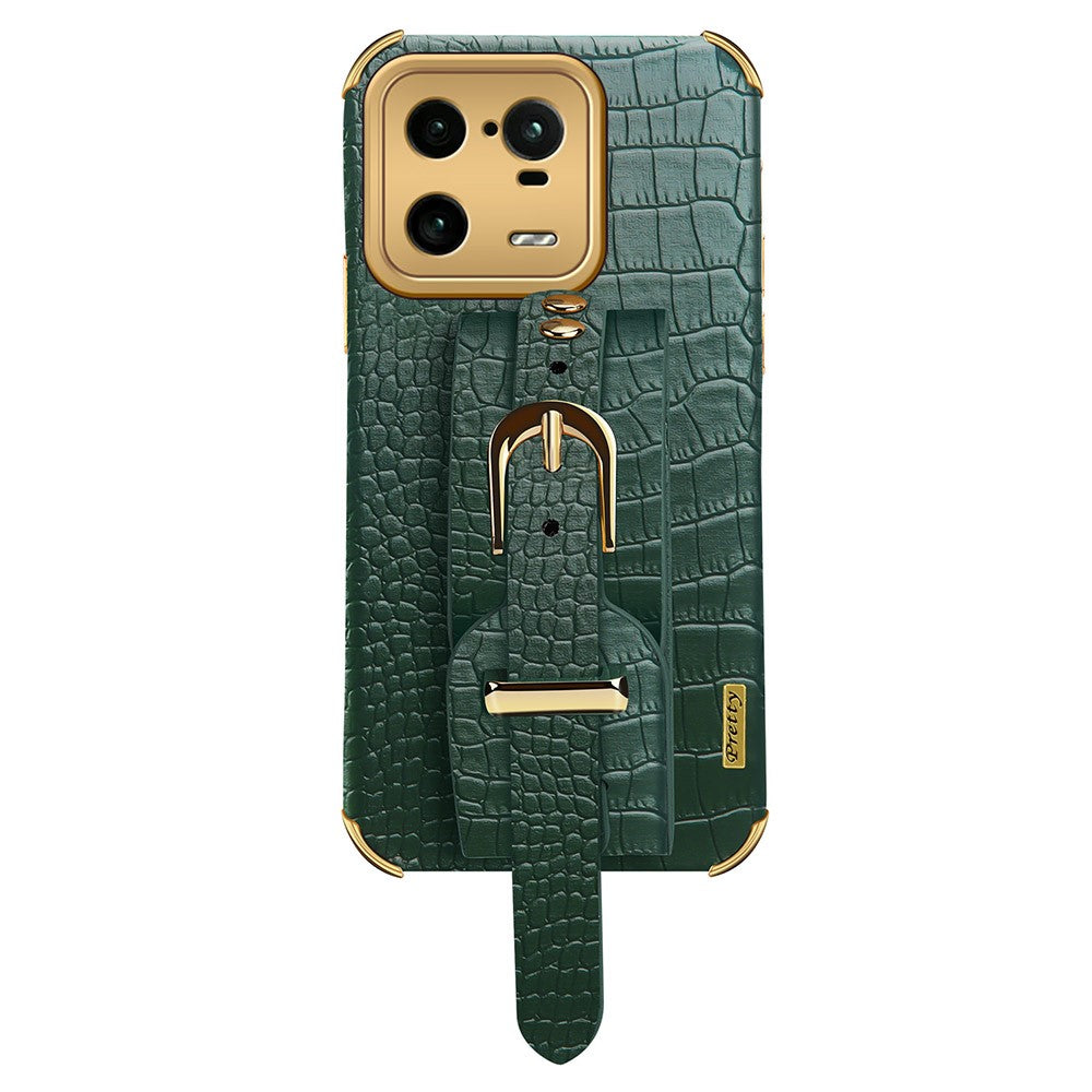 For Xiaomi 13 Pro 5G Wristband Kickstand Phone Case Leather Coated TPU Electroplating Cover
