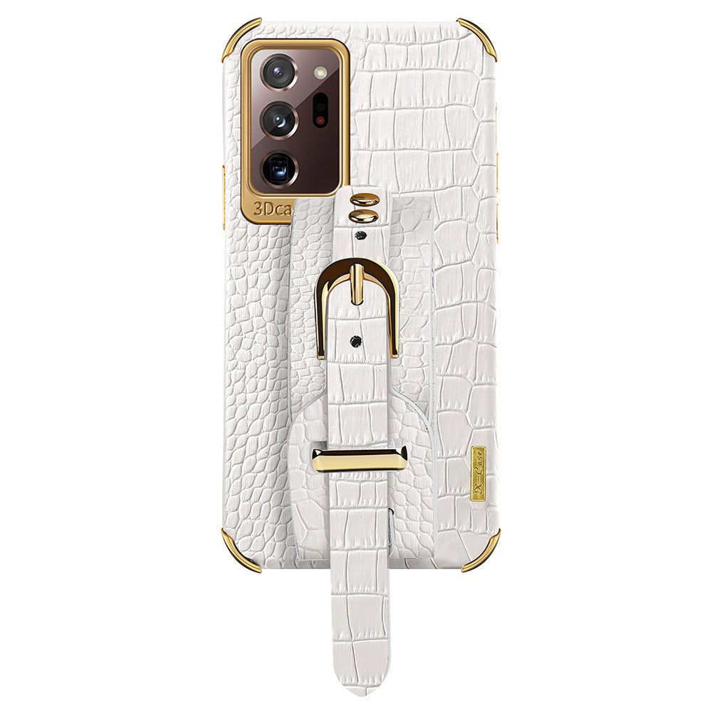 For Samsung Galaxy Note20 Ultra / Note20 Ultra 5G Crocodile Texture Anti-scratch Phone Case Hand Strap Kickstand PU Leather Coated TPU Cover