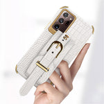 For Samsung Galaxy Note20 Ultra / Note20 Ultra 5G Crocodile Texture Anti-scratch Phone Case Hand Strap Kickstand PU Leather Coated TPU Cover