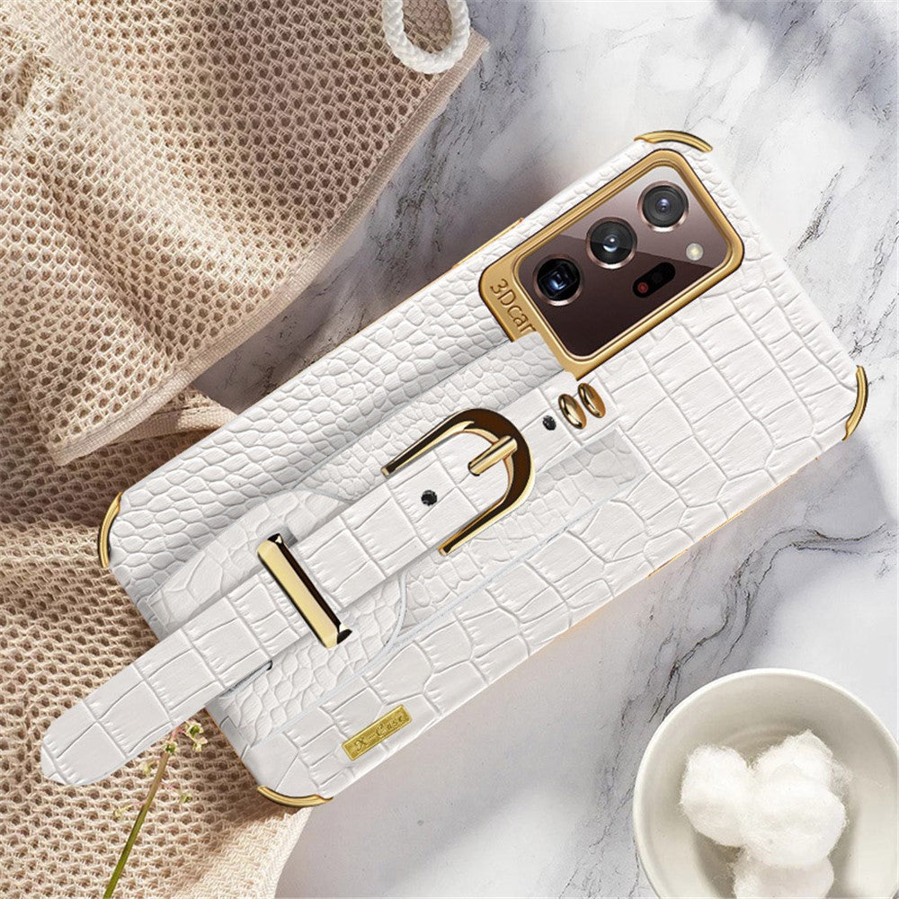 For Samsung Galaxy Note20 Ultra / Note20 Ultra 5G Crocodile Texture Anti-scratch Phone Case Hand Strap Kickstand PU Leather Coated TPU Cover