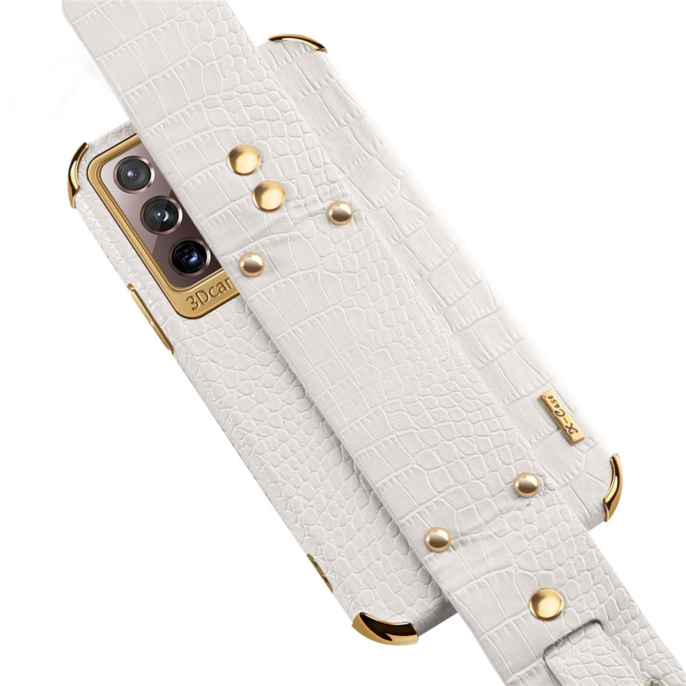 For Samsung Galaxy Note20 Ultra / Note20 Ultra 5G Crocodile Texture Anti-scratch Phone Case Hand Strap Kickstand PU Leather Coated TPU Cover