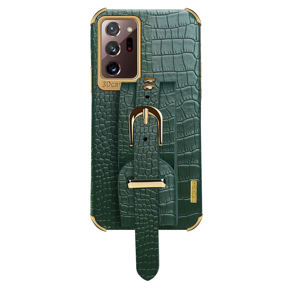 For Samsung Galaxy Note20 Ultra / Note20 Ultra 5G Crocodile Texture Anti-scratch Phone Case Hand Strap Kickstand PU Leather Coated TPU Cover