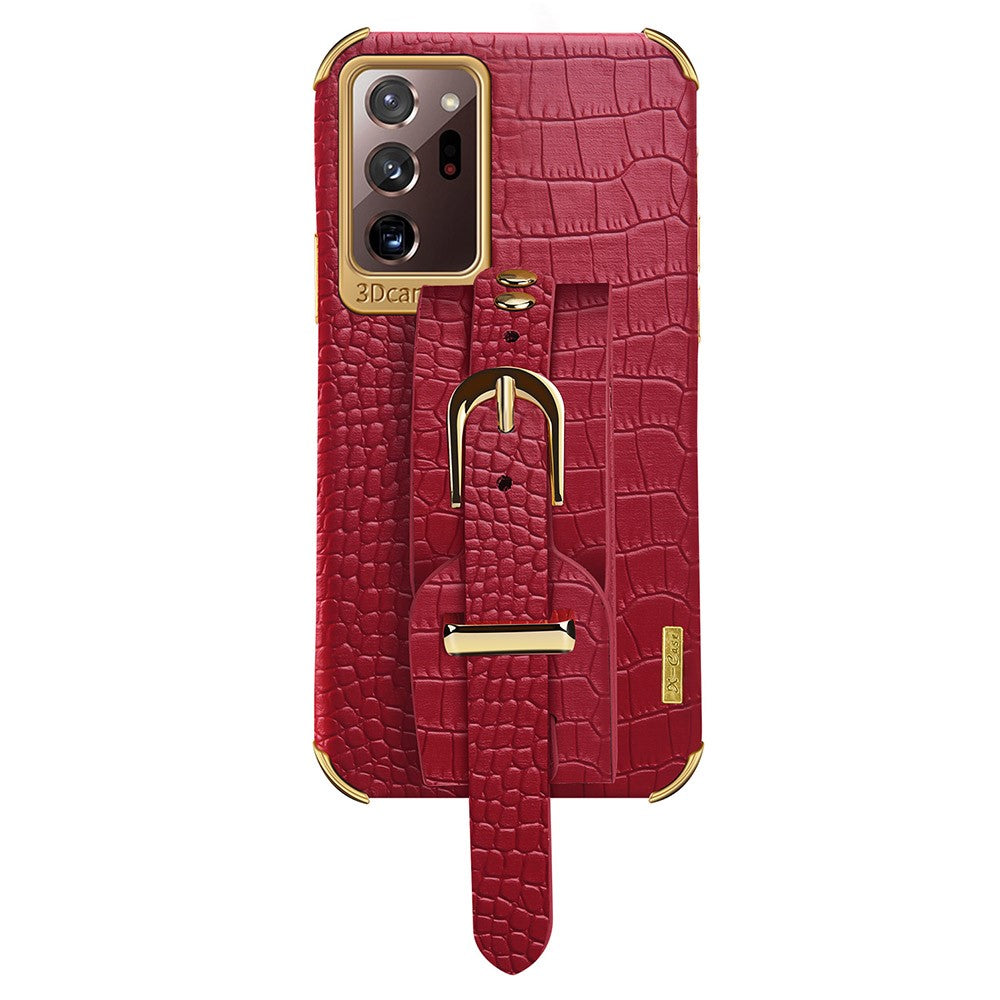 For Samsung Galaxy Note20 Ultra / Note20 Ultra 5G Crocodile Texture Anti-scratch Phone Case Hand Strap Kickstand PU Leather Coated TPU Cover