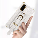For Samsung Galaxy S20 5G / 4G Crocodile Texture Phone Cover Electroplated Leather Coated TPU Case with Strap Kickstand