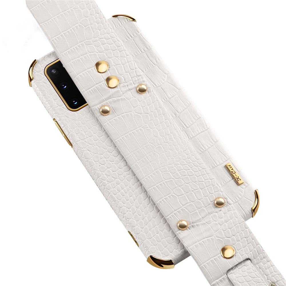 For Samsung Galaxy S20 5G / 4G Crocodile Texture Phone Cover Electroplated Leather Coated TPU Case with Strap Kickstand