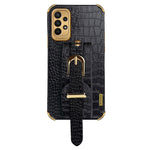 Til Samsung Galaxy A23 5G (global version) / A23 4G læderbeklædt TPU mobilcover med krokodillemønster, galvaniseret etui med håndledsrem