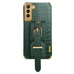 For Samsung Galaxy S23+ Crocodile Texture Leather Coated TPU Phone Case 6D Electroplating Wristband Back Cover