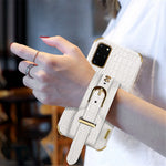 For Samsung Galaxy S20 Plus 5G / 4G Crocodile Texture Wristband Case 6D Electroplating PU Leather + TPU Phone Cover