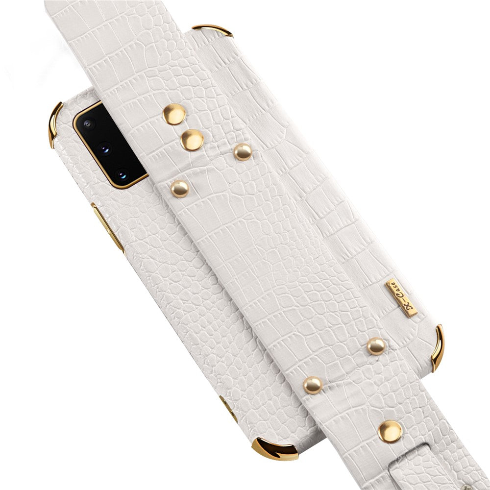 For Samsung Galaxy S20 Plus 5G / 4G Crocodile Texture Wristband Case 6D Electroplating PU Leather + TPU Phone Cover