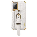 For Samsung Galaxy Note20 5G / Note20 Crocodile Texture Wristband Phone Case 6D Electroplating Leather Coated TPU Cover