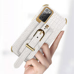 For Samsung Galaxy Note20 5G / Note20 Crocodile Texture Wristband Phone Case 6D Electroplating Leather Coated TPU Cover