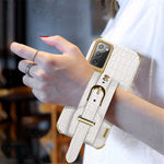 For Samsung Galaxy Note20 5G / Note20 Crocodile Texture Wristband Phone Case 6D Electroplating Leather Coated TPU Cover