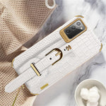 For Samsung Galaxy Note20 5G / Note20 Crocodile Texture Wristband Phone Case 6D Electroplating Leather Coated TPU Cover