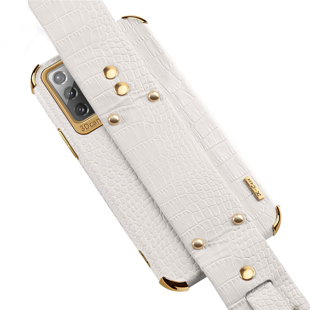 For Samsung Galaxy Note20 5G / Note20 Crocodile Texture Wristband Phone Case 6D Electroplating Leather Coated TPU Cover