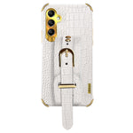 For Samsung Galaxy A24 4G (162.1 x 77.6 x 8.3mm) Wristband Phone Cover Crocodile Texture Electroplating PU Leather + TPU Protective Case