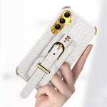 For Samsung Galaxy A24 4G (162.1 x 77.6 x 8.3mm) Wristband Phone Cover Crocodile Texture Electroplating PU Leather + TPU Protective Case