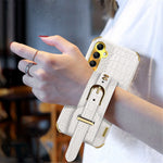 For Samsung Galaxy A24 4G (162.1 x 77.6 x 8.3mm) Wristband Phone Cover Crocodile Texture Electroplating PU Leather + TPU Protective Case