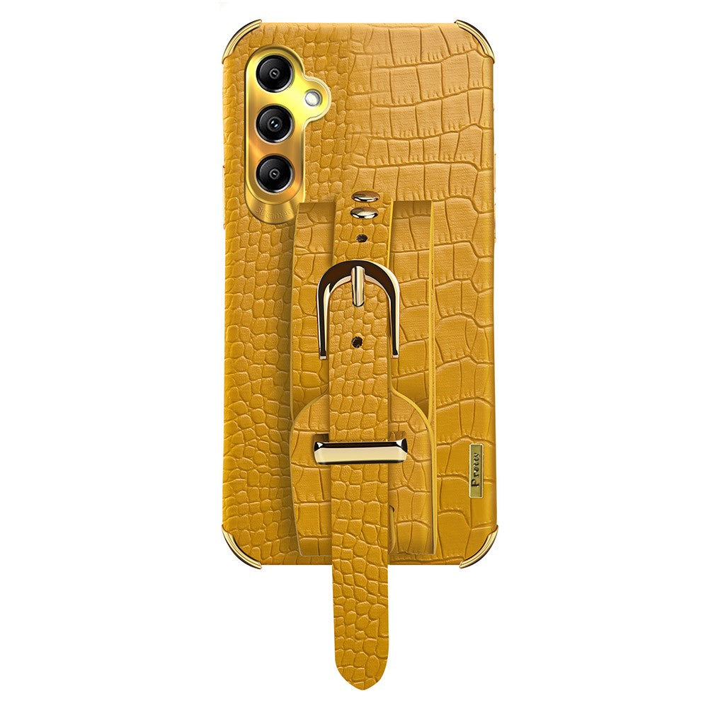 For Samsung Galaxy A24 4G (162.1 x 77.6 x 8.3mm) Wristband Phone Cover Crocodile Texture Electroplating PU Leather + TPU Protective Case