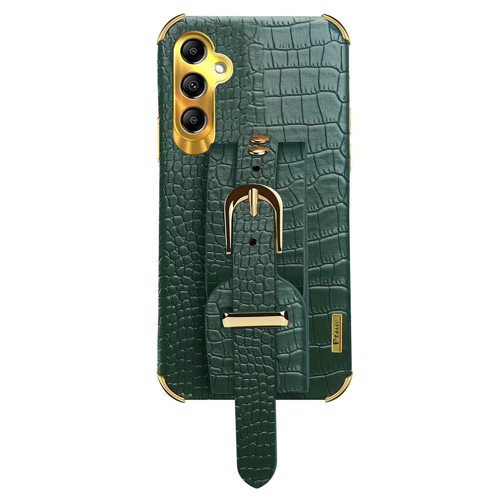 For Samsung Galaxy A24 4G (162.1 x 77.6 x 8.3mm) Wristband Phone Cover Crocodile Texture Electroplating PU Leather + TPU Protective Case