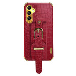 For Samsung Galaxy A24 4G (162.1 x 77.6 x 8.3mm) Wristband Phone Cover Crocodile Texture Electroplating PU Leather + TPU Protective Case