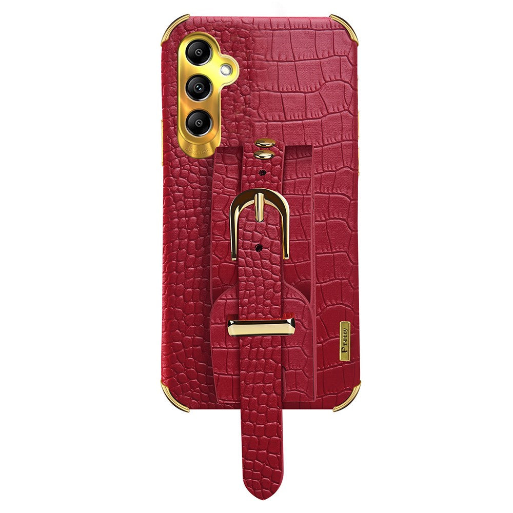 For Samsung Galaxy A24 4G (162.1 x 77.6 x 8.3mm) Wristband Phone Cover Crocodile Texture Electroplating PU Leather + TPU Protective Case