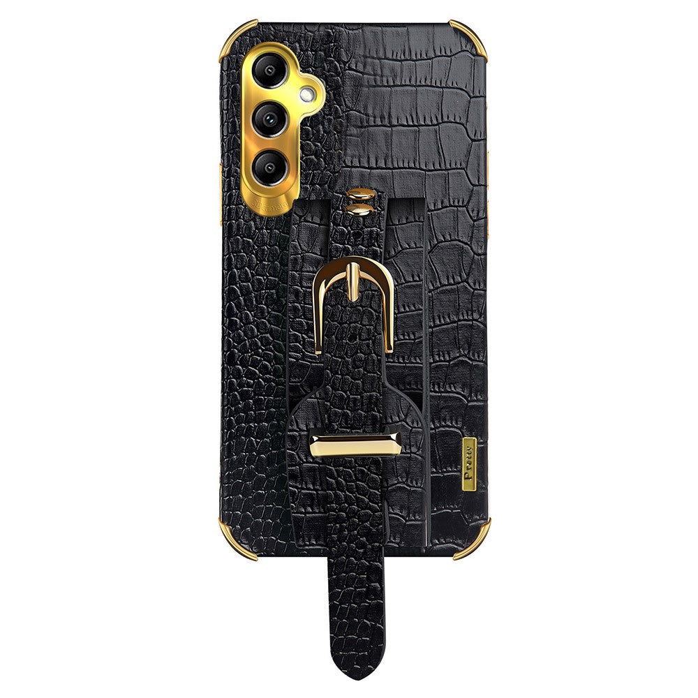 For Samsung Galaxy A24 4G (162.1 x 77.6 x 8.3mm) Wristband Phone Cover Crocodile Texture Electroplating PU Leather + TPU Protective Case